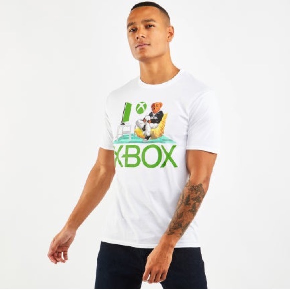 Used Men’s Size Small X-Box Game Gear Graphic Tee With Bear & Logo Prints White - Picture 1 of 9